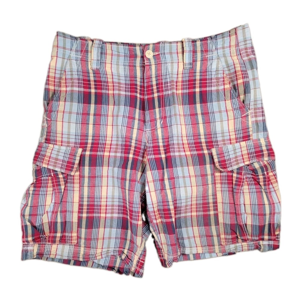 Vintage Polo Jeans Co Ralph Lauren Plaid Cargo Shorts Mens 34 Y2K 90s Cotton Red